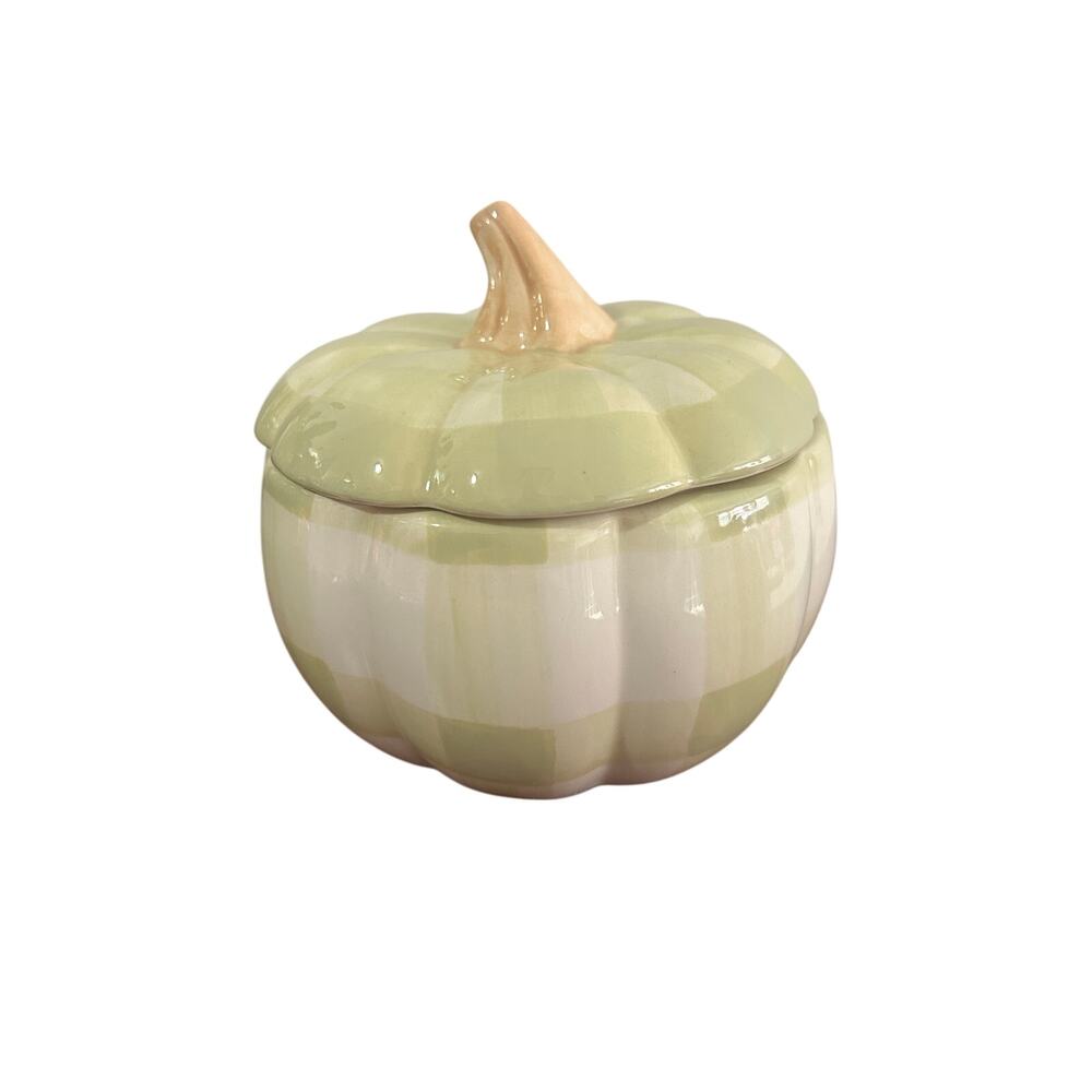 Harvest Spice Green and White Decorative Pumpkin Jar